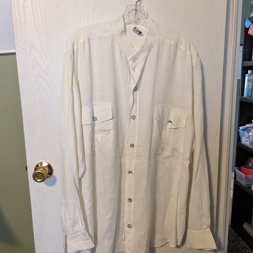 Men's DEA Positano White Long Sleeve Button Down Linen Shirt